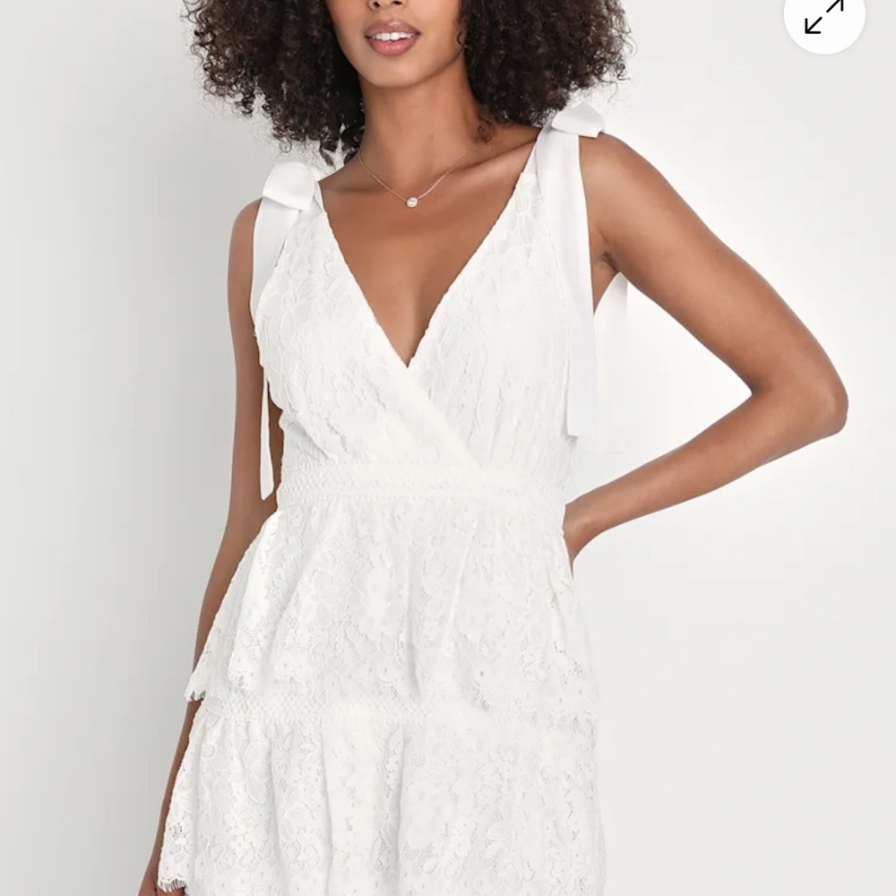 Lulu's White Lace Tiered Tie-Strap Mini Dress - Picture 6 of 7